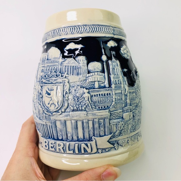 Vintage Ceramic BERLIN GERMAN Beer Stein Mug Castle Blue 5" Tall Hand Painted - Picture 8 of 8